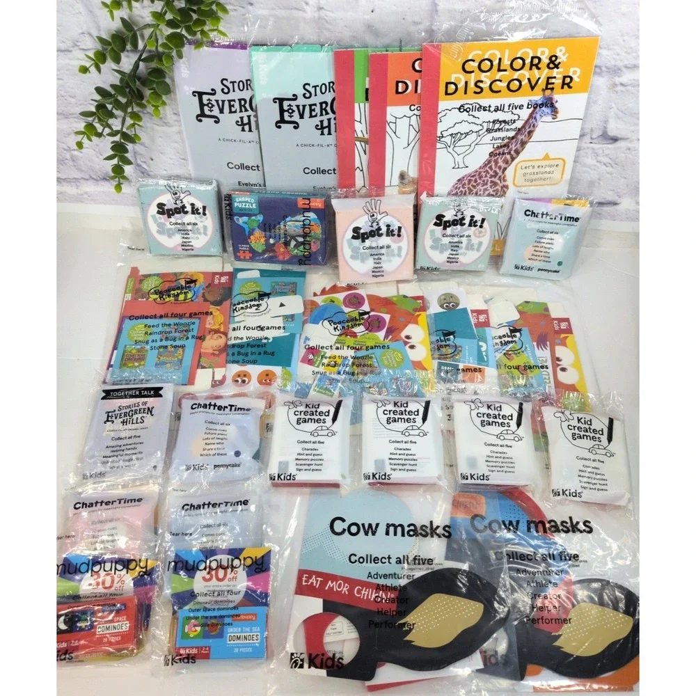 HUGELOT 27🚨ChickfilA Kids Games Cow Mask Puzzles Books SpotIt Evergreen Chatter